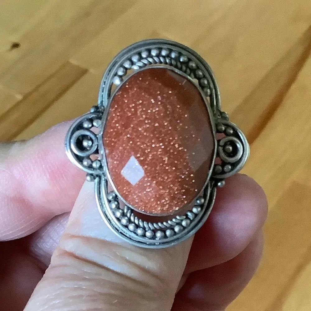 𝅺STERLING SILVER 925 SUN STONE WOMAN RING SIZE US 7.5​​